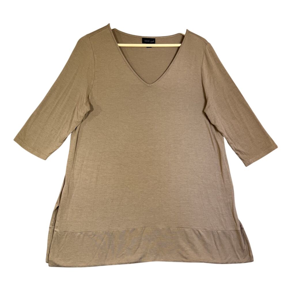 J Jill Wearever Tunic Womens Medium Petite Soft Brown 3/4 Sleeve Rayon Jersey